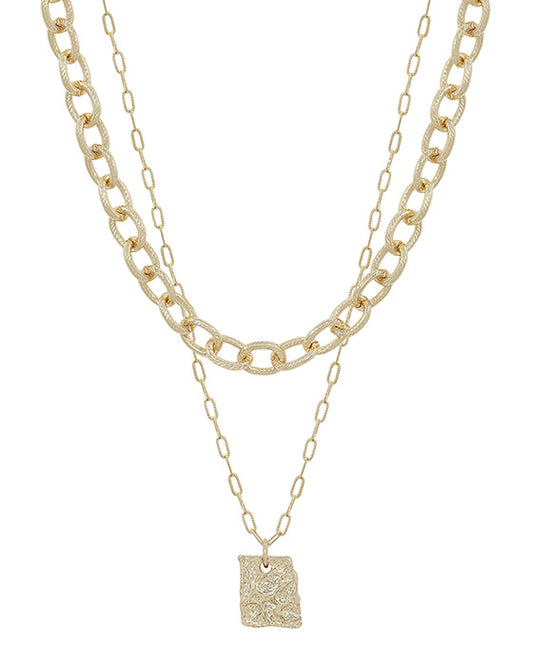 Hammered Texture Square Layered Short Necklace