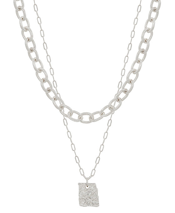 Hammered Texture Square Layered Short Necklace