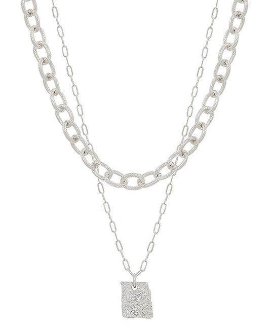 Hammered Texture Square Layered Short Necklace