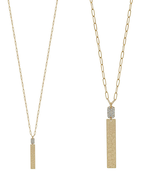 Pave Accent Metal Bar Long Necklace