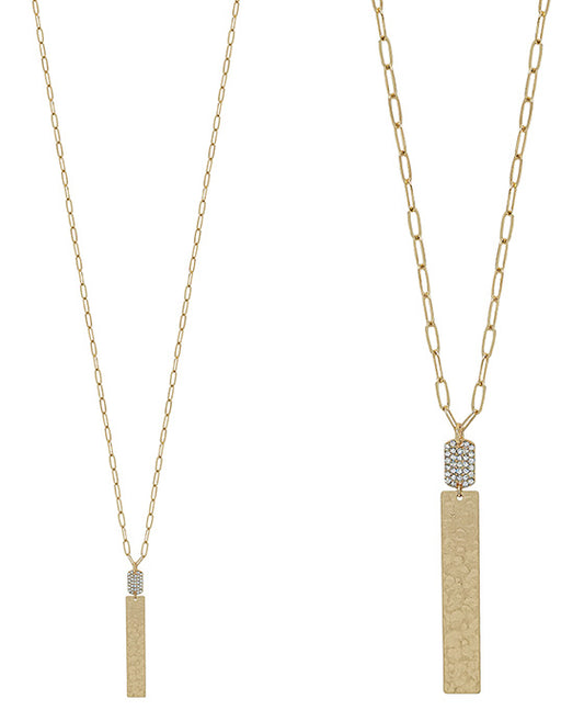 Pave Accent Metal Bar Long Necklace