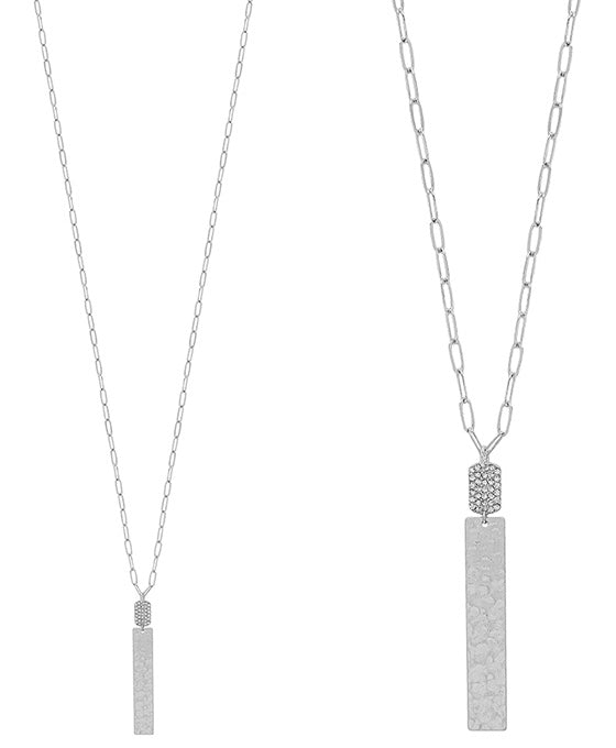 Pave Accent Metal Bar Long Necklace
