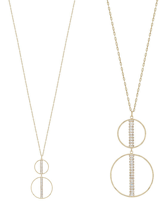Double Round Metal w/ Crystal Accent Link Necklace