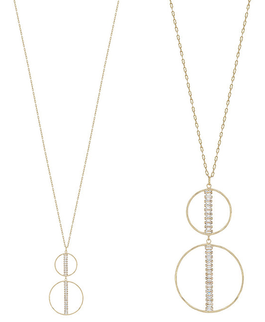 Double Round Metal w/ Crystal Accent Link Necklace