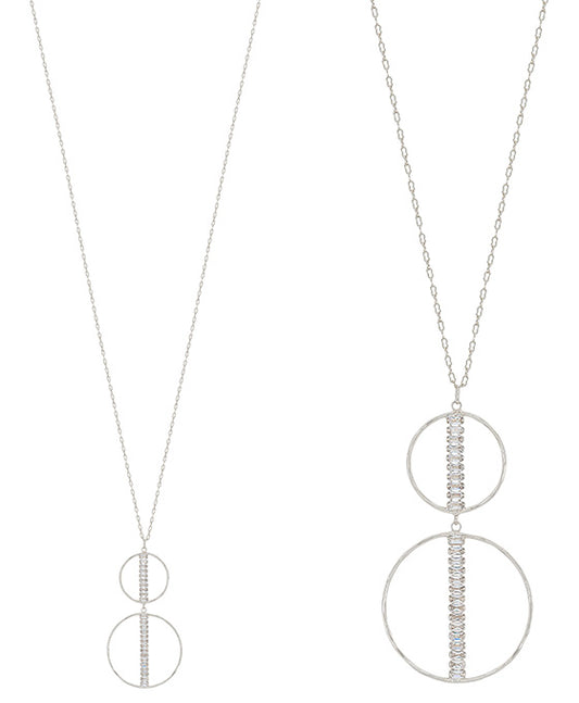 Double Round Metal w/ Crystal Accent Link Necklace