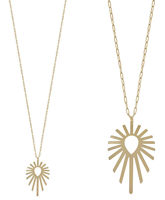 2 Inches Fanned Shaped Metal Pendant Long Necklace