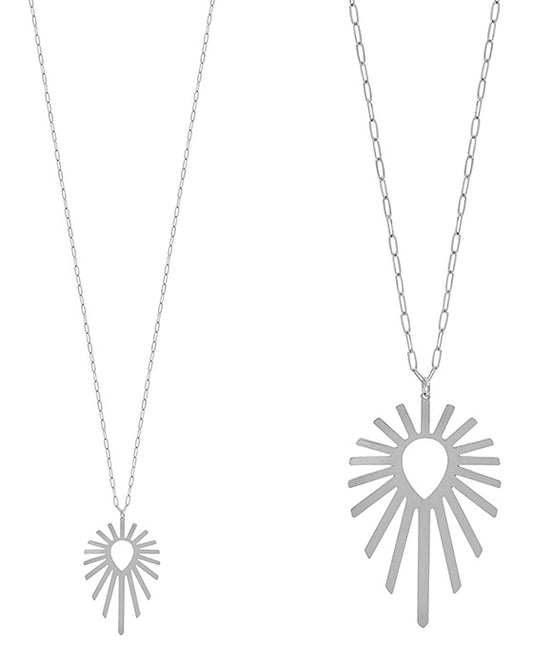 2 Inches Fanned Shaped Metal Pendant Long Necklace