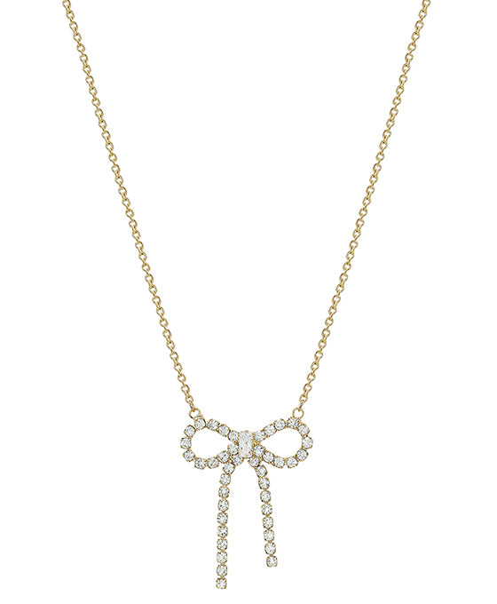 Rhinestone Ribbon Pendant Short Necklace