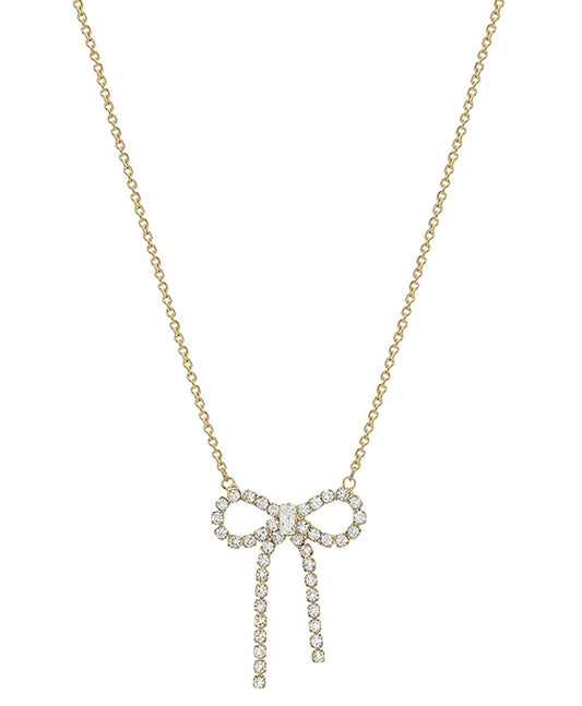 Rhinestone Ribbon Pendant Short Necklace