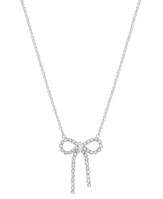 Rhinestone Ribbon Pendant Short Necklace