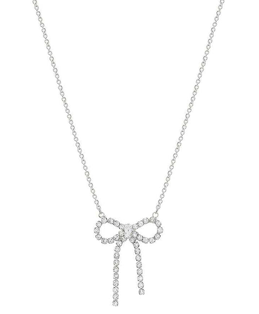 Rhinestone Ribbon Pendant Short Necklace