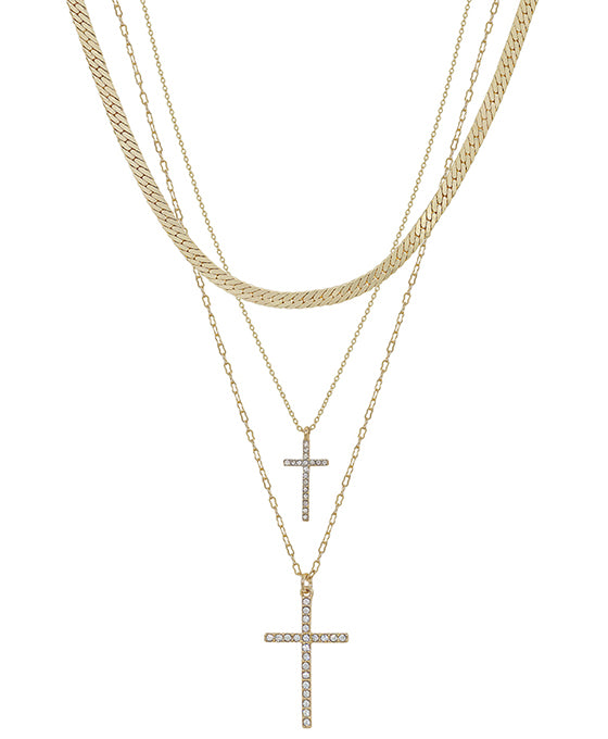 Double Cross Pave Pendant w/ Snake Chain Necklace