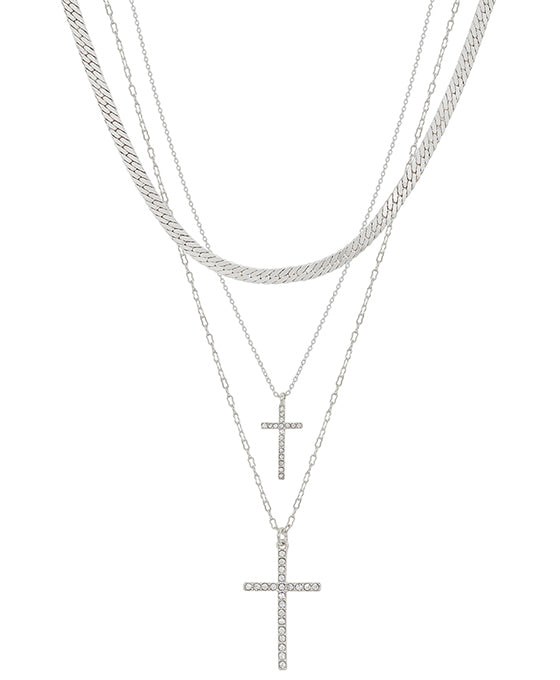 Double Cross Pave Pendant w/ Snake Chain Necklace