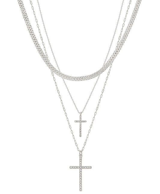 Double Cross Pave Pendant w/ Snake Chain Necklace