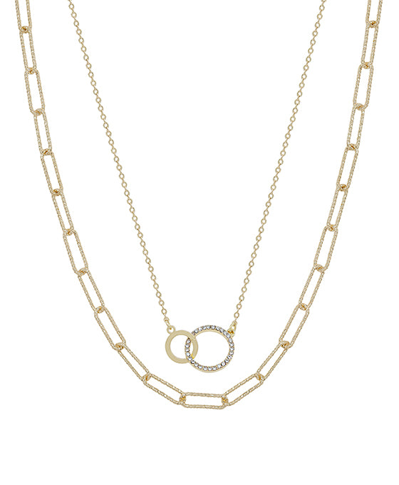 Double Linked Pave w/ Chain Short Necklace