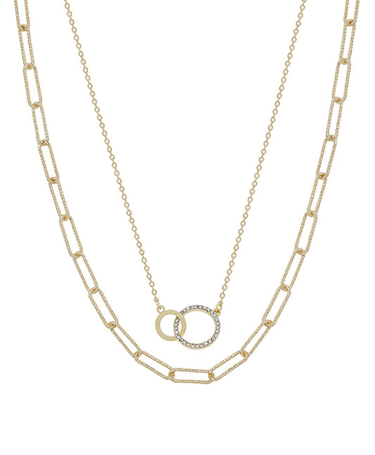 Double Linked Pave w/ Chain Short Necklace