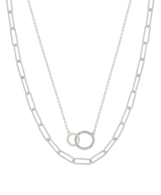 Double Linked Pave w/ Chain Short Necklace