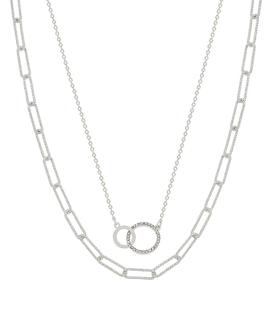 Double Linked Pave w/ Chain Short Necklace