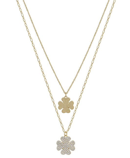 Double Clover Metal & Pave Layered Short Necklace