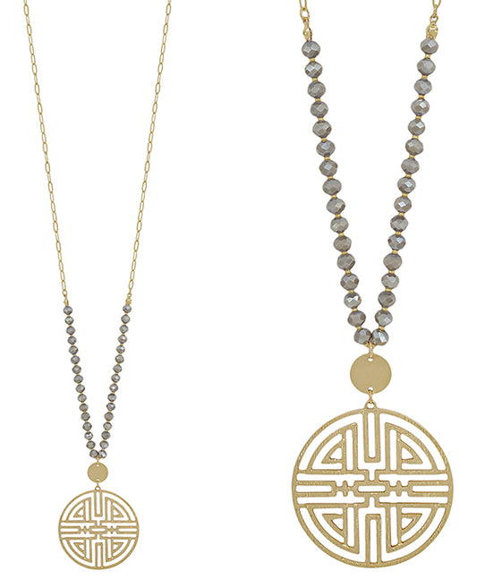 Oriental Shape Round Pendant Beads Necklace
