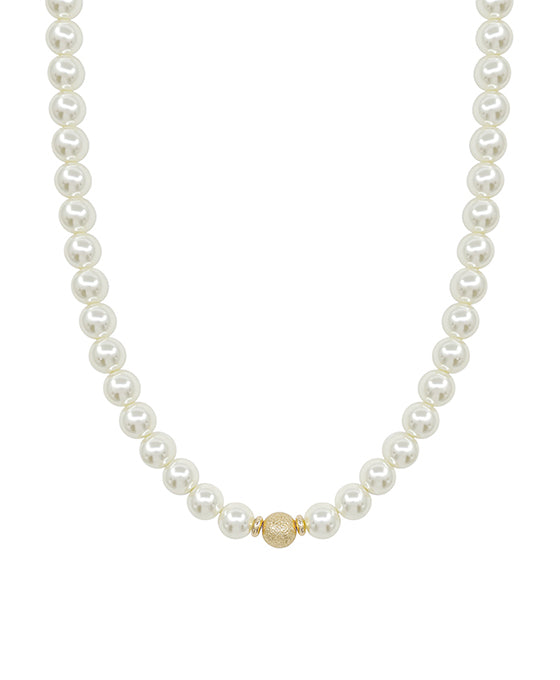 Satin Ball Accent Pearl Short Necklace