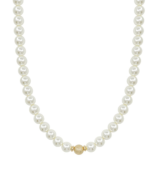 Satin Ball Accent Pearl Short Necklace