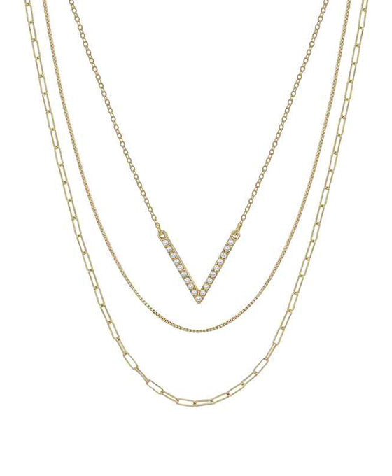 V Shape Pearl Pendant 3 Layered Short Necklace