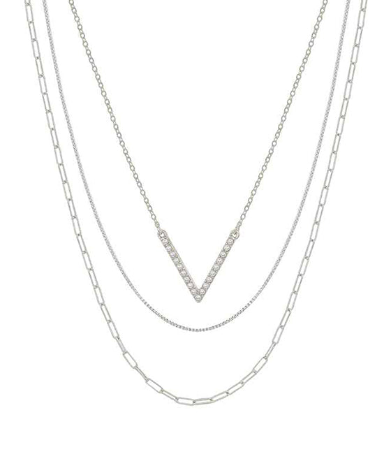 V Shape Pearl Pendant 3 Layered Short Necklace