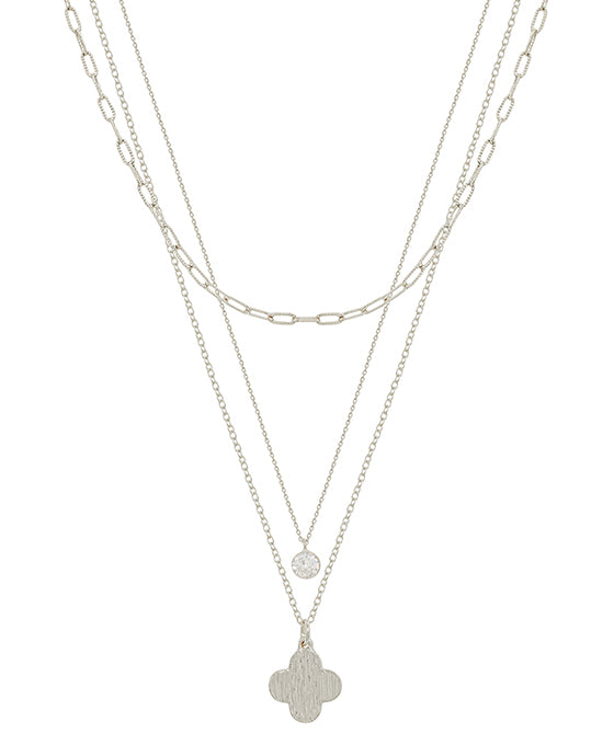 Clover & Crystal Charm 3 Layer Short Necklace