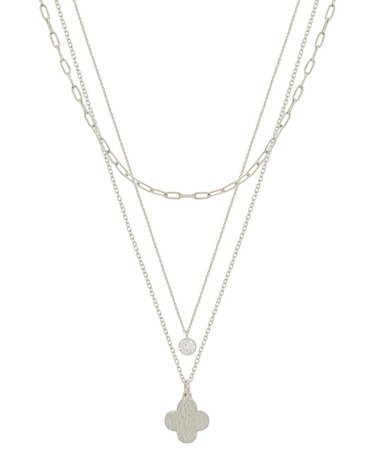 Clover & Crystal Charm 3 Layer Short Necklace