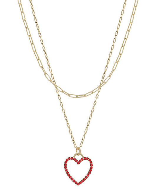 Heart Pave Pendant Double Layered Short Necklace