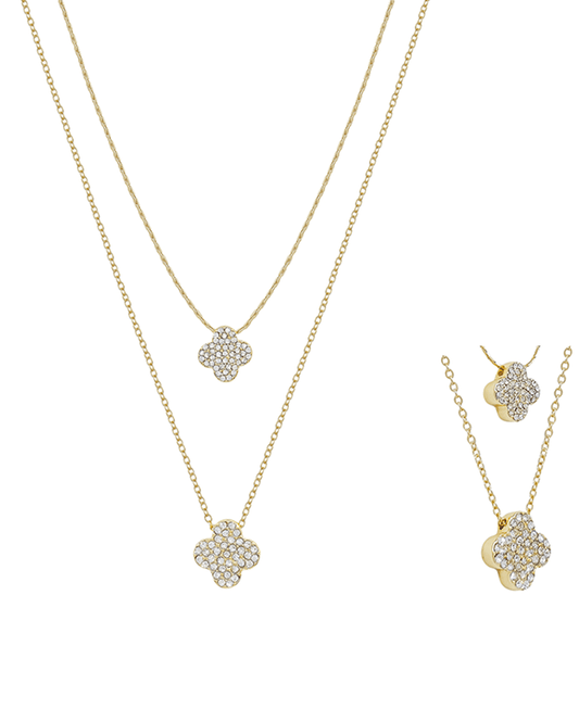 Layered Paved Clover Short Necklace
