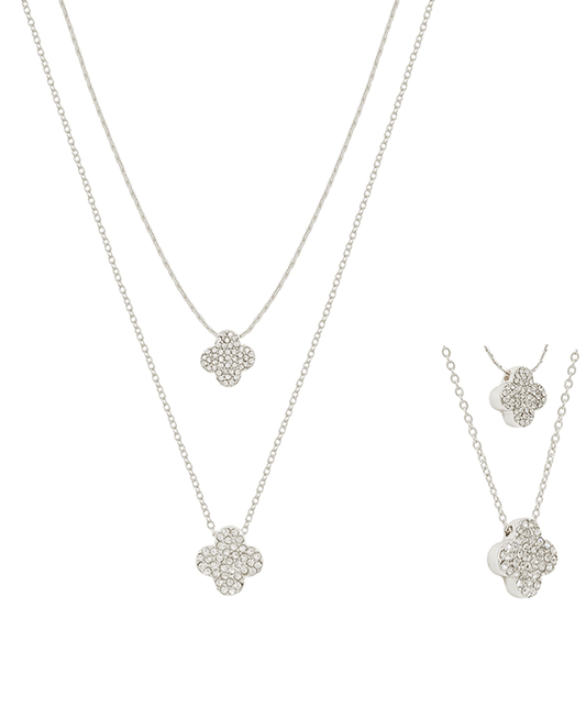 Layered Paved Clover Short Necklace