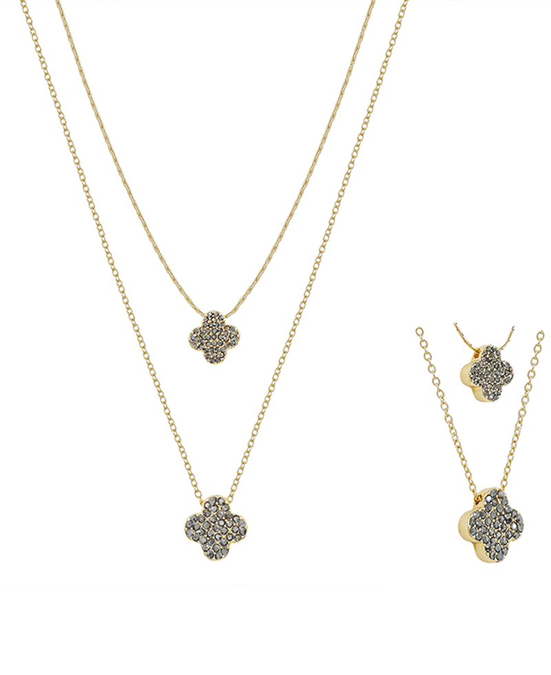 Layered Paved Clover Short Necklace