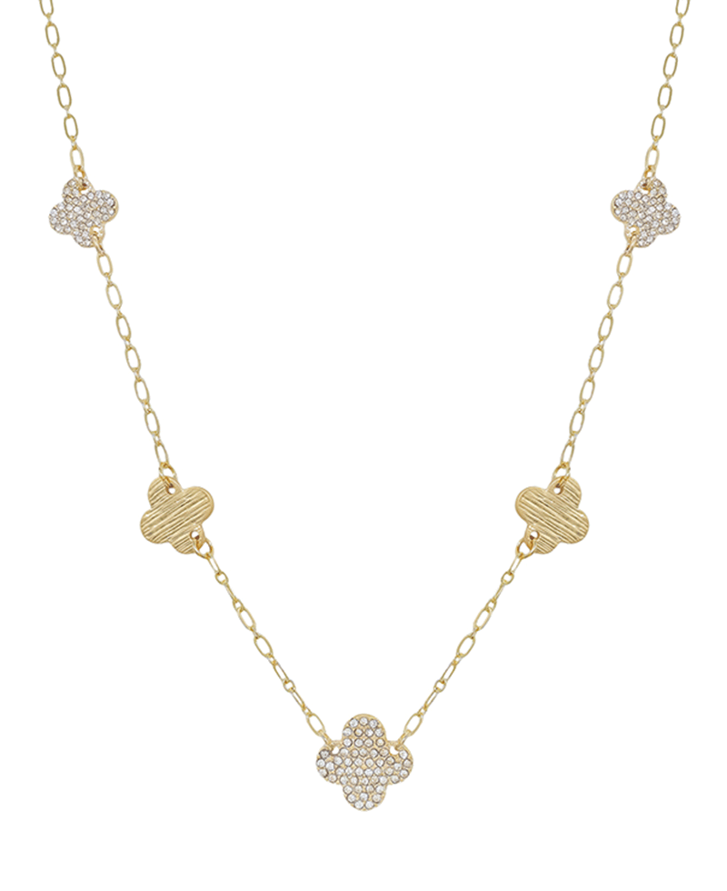 Pave & Metal Clover Short Necklace