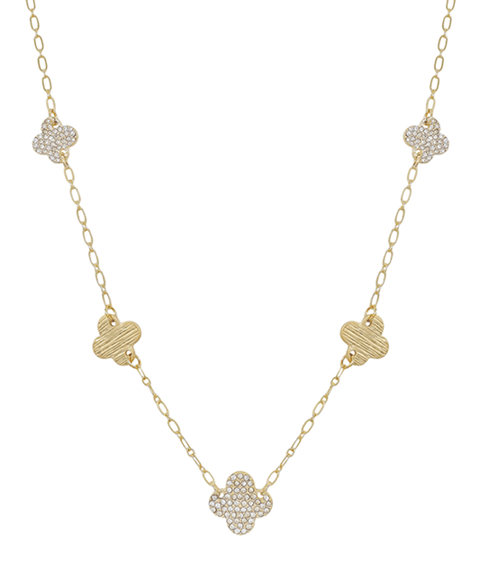 Pave & Metal Clover Short Necklace
