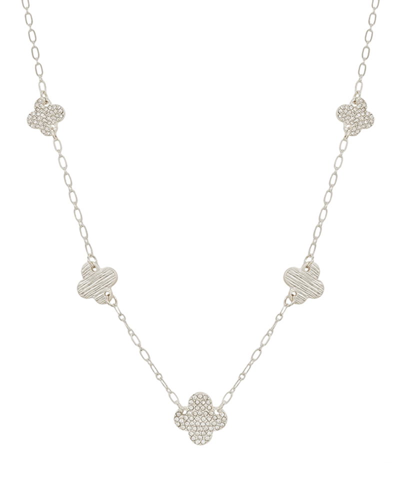 Pave & Metal Clover Short Necklace