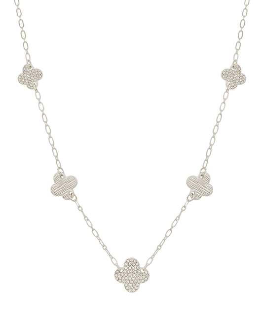 Pave & Metal Clover Short Necklace