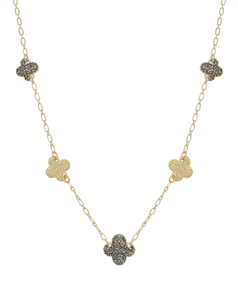 Pave & Metal Clover Short Necklace
