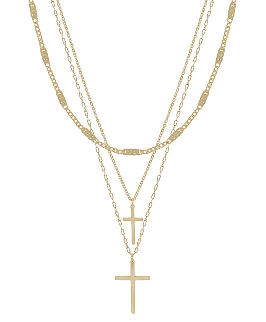 Flat Chain 2 Cross Layered Short Necklace