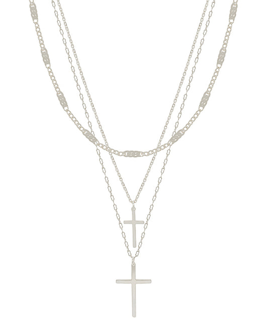 Flat Chain 2 Cross Layered Short Necklace