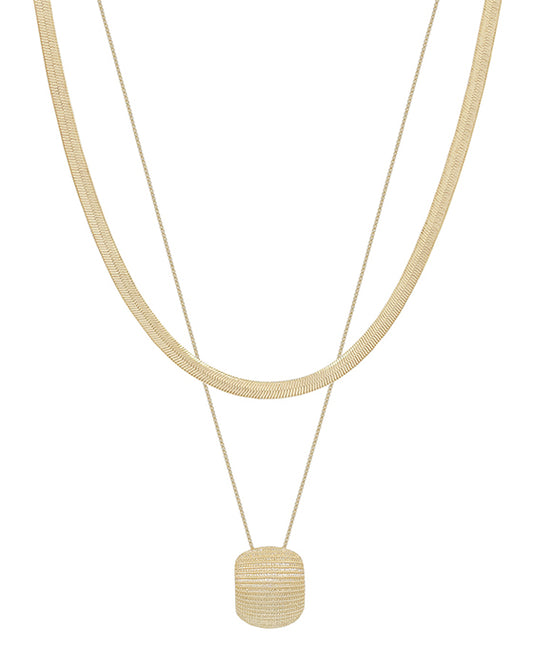 6mm Snake Chain w/ Texture Metal Short Necklace