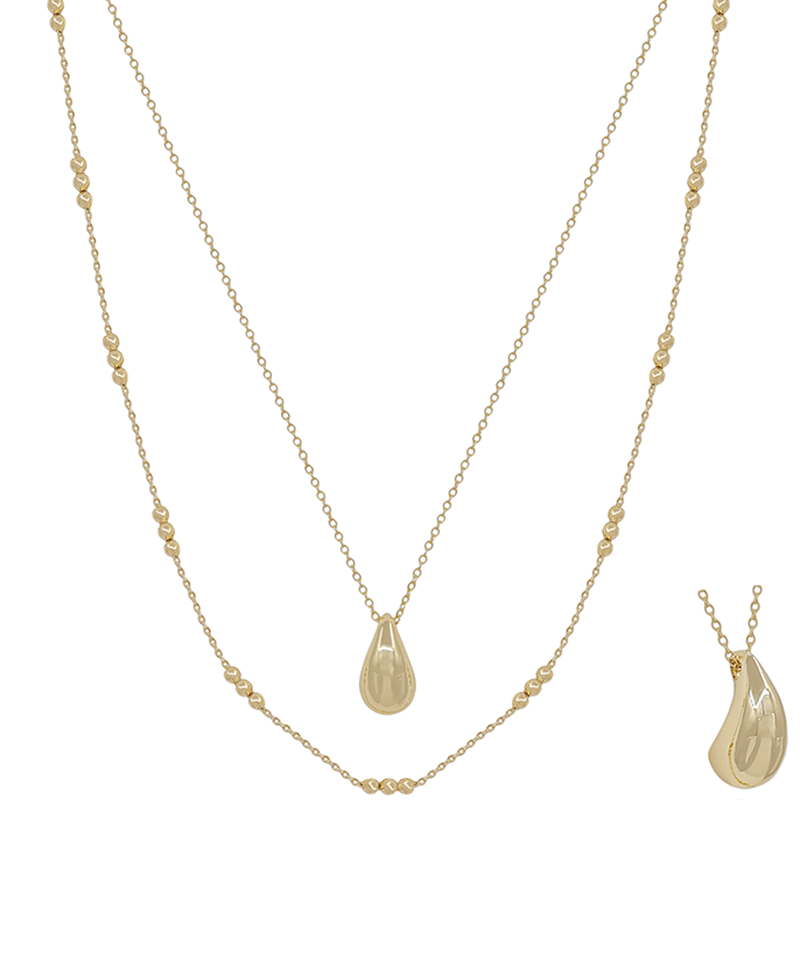 Layered Dot Chain w/ Teardrop Short Necklace