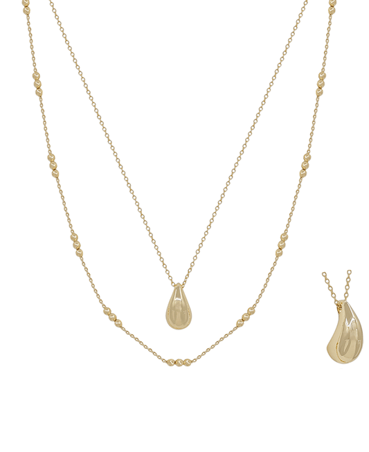 Layered Dot Chain w/ Teardrop Short Necklace
