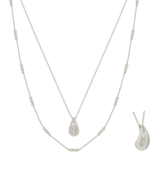 Layered Dot Chain w/ Teardrop Short Necklace