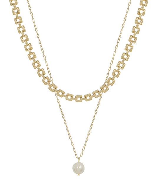 Layered Watch Chain w/ FWP Short Necklace