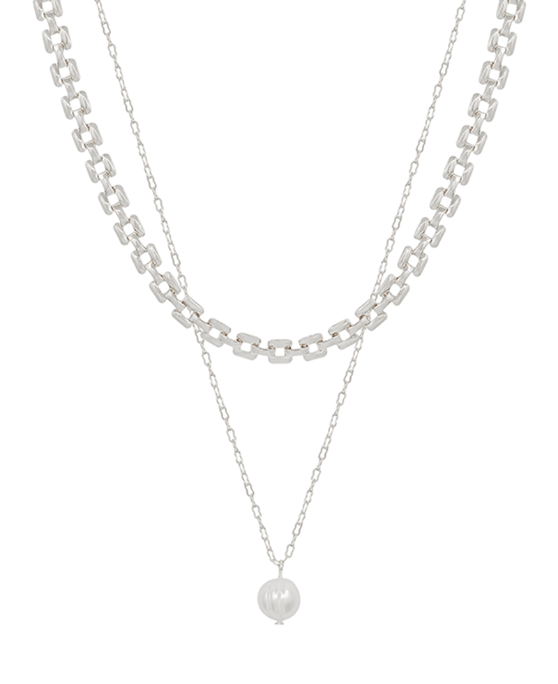 Layered Watch Chain w/ FWP Short Necklace