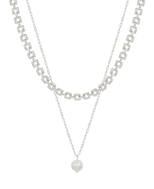 Layered Watch Chain w/ FWP Short Necklace