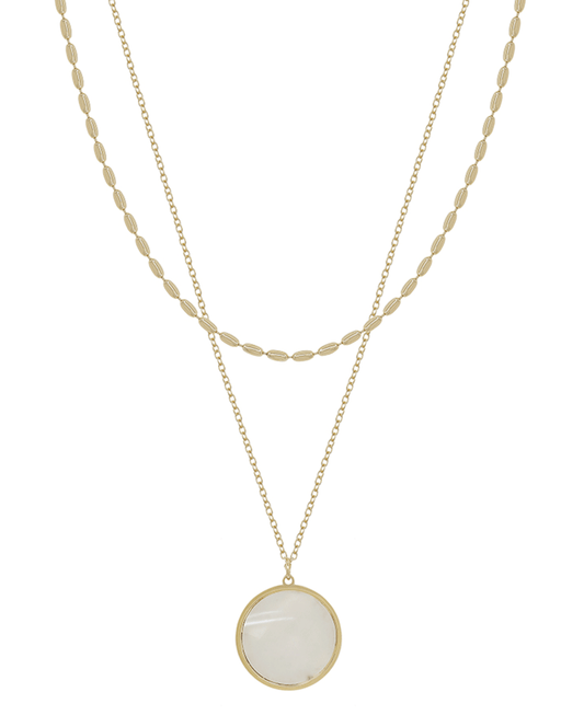 Round Mop & Oval Chain Short Necklace