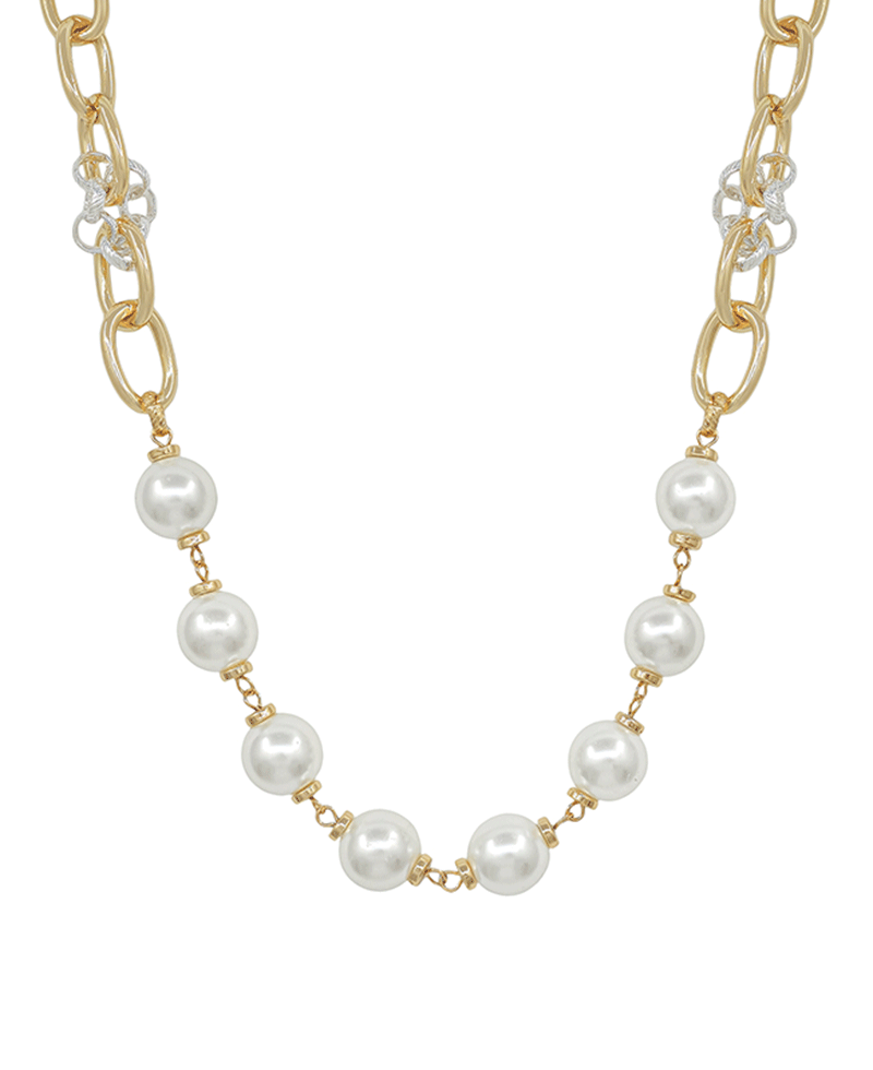 12mm Pearl Linked Chain Short Necklace